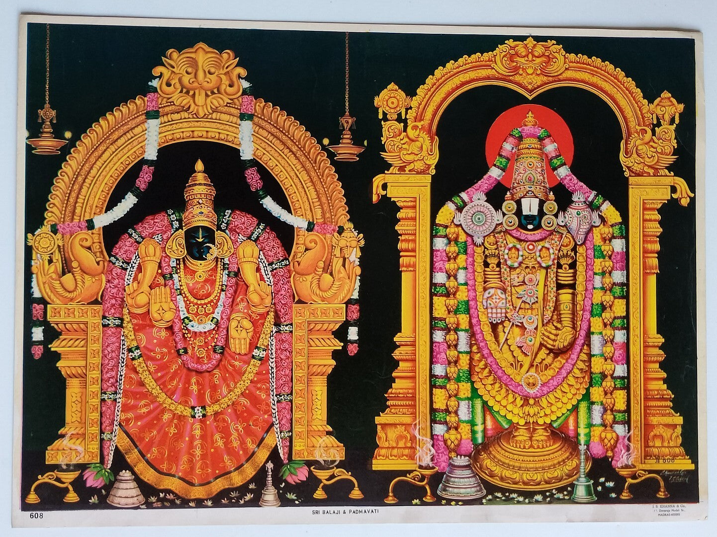 AOP India vintage poster SRI BALAJI & PADMAVATI 14x19 inches R