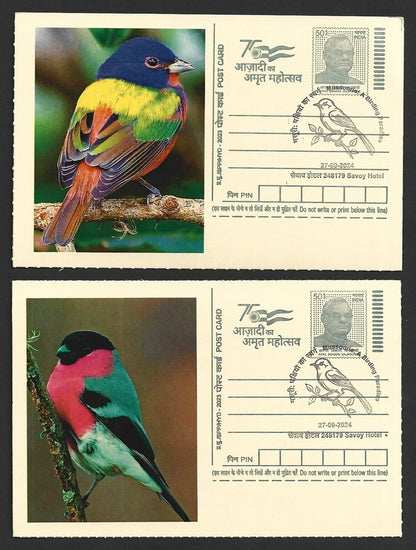 India 2024 Birding Paradise Savoy Hotel postmark cards MULTICOLORED BIRDS (8)