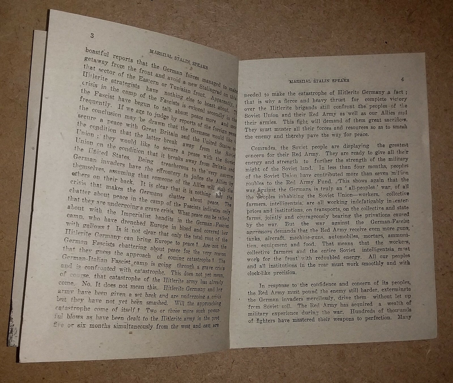 India 1943 WW2 National War Front Propaganda Pamphlet Marshal Stalin Speaks