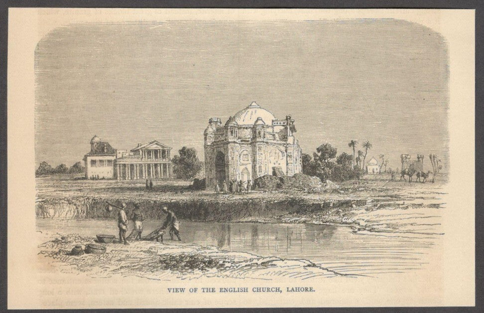 India VIEW OF THE ENGLISH CHURCH, LAHORE engraved print - Rousslet 1876 7"x4"