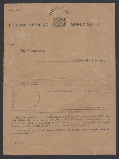 India 1928 Foreign Sterling Outward Money Order