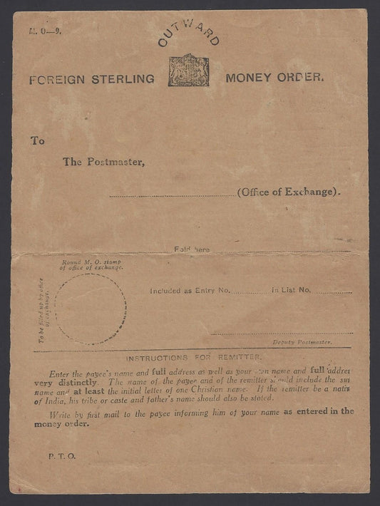 India 1928 Foreign Sterling Outward Money Order