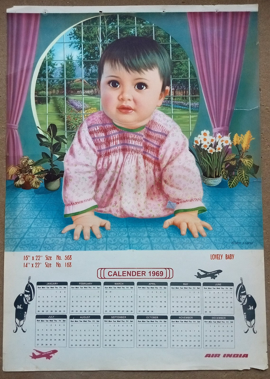AIR INDIA 1969 poster calender 568 - LOVELY BABY - STUDIO : S. V. VARAS - R