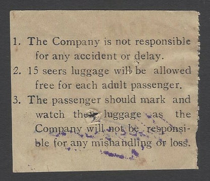 AOPIMT India 1941 Bundi Electric Supply Co. bus ticket Bundi to Kotah