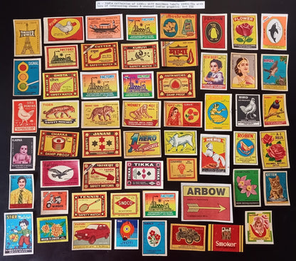 Collection of vintage matchbox labels India unusual graphics 900+ different