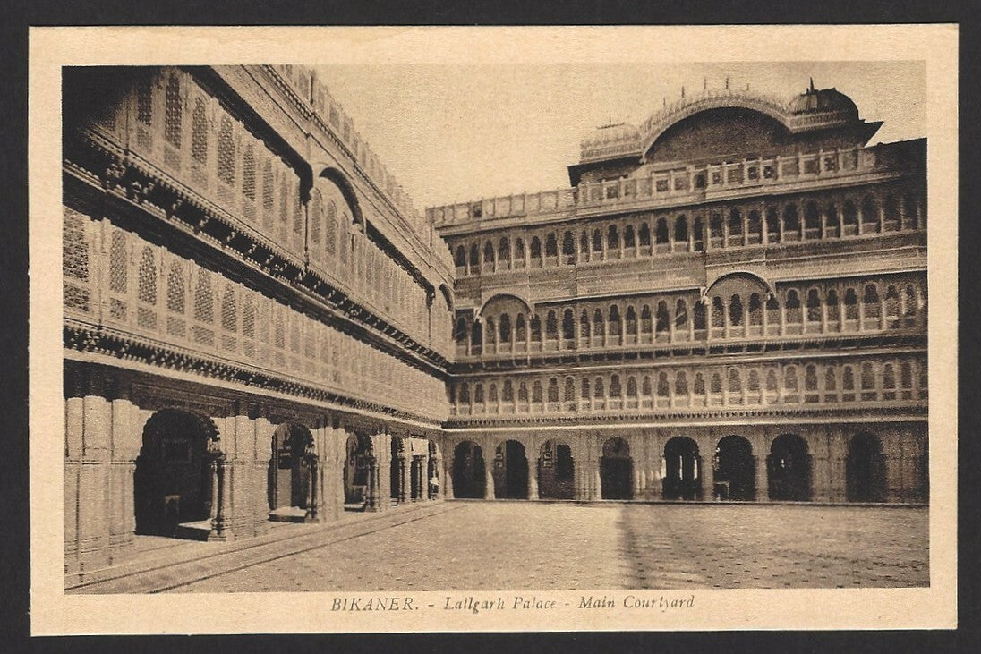 India Bikaner State vintage postcard Lallgarh Palace main courtyard