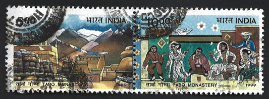 India 1999 Tabu Monastery se-tenant pair postally used