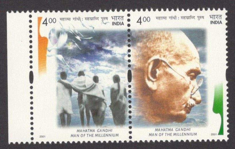 India 2001 Mahatma Gandhi : Man of the Millennium se-tenant MNH