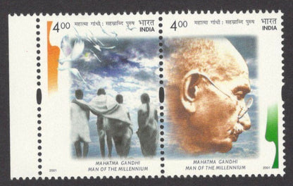India 2001 Mahatma Gandhi : Man of the Millennium se-tenant MNH