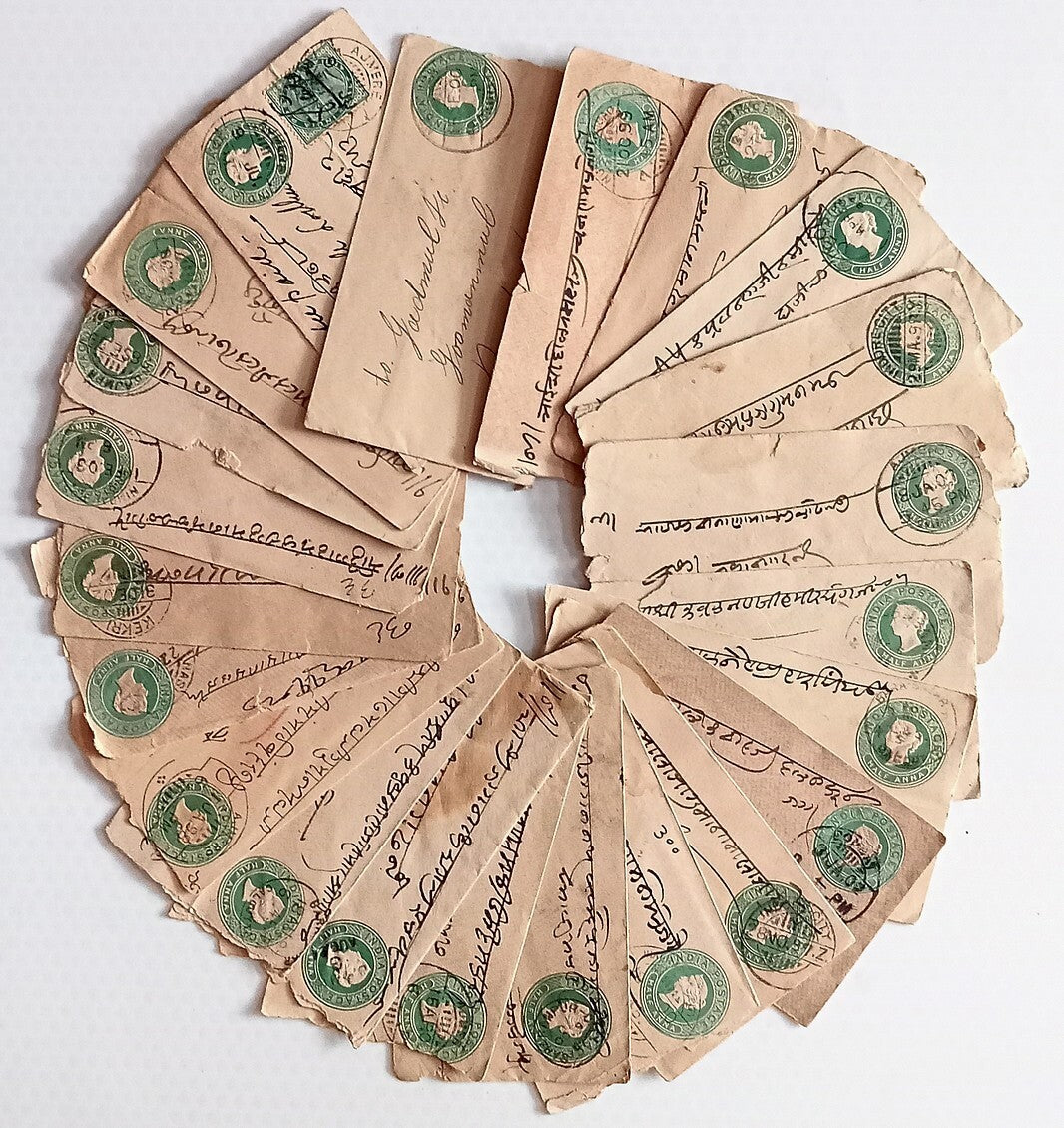 AOP India QV 1/2a green envelopes x 100 selected for condition WHOLESALE