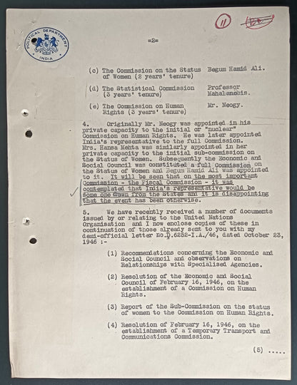 India 1946 off crested letters - Representation of India at the United Nations