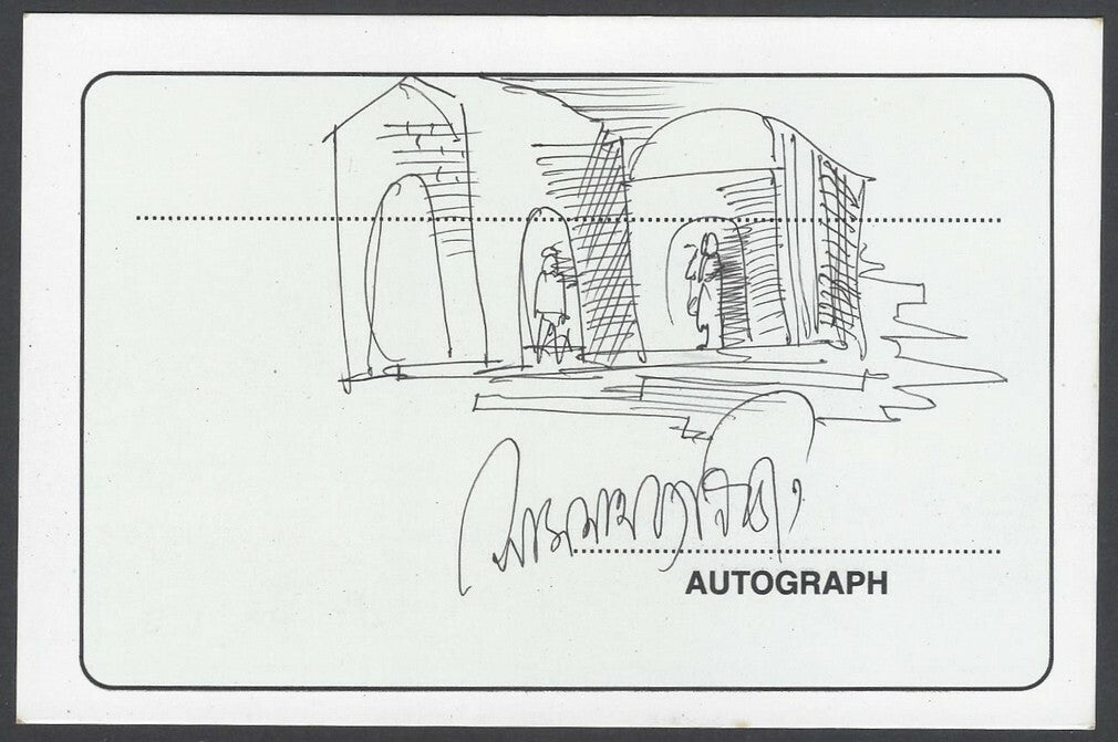 AOP Somnath Banerjee, Artist pen sketch on autograph card India