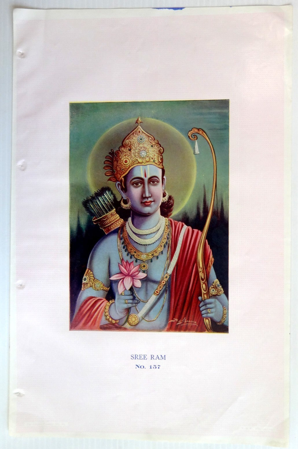 India 1951 Calender sample SREE RAM 11.5”x18”