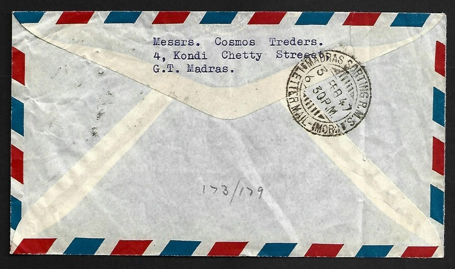 AOP India KGVI cover paid 14a to Canada with large crude boxed BY SURFACE