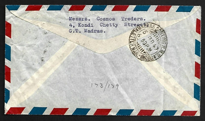 AOP India KGVI cover paid 14a to Canada with large crude boxed BY SURFACE