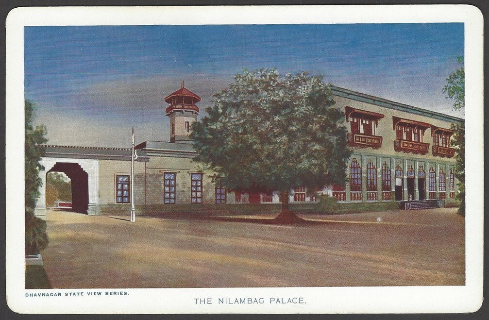 India Bhavnagar State The Nilambag Palace View Card with state crest