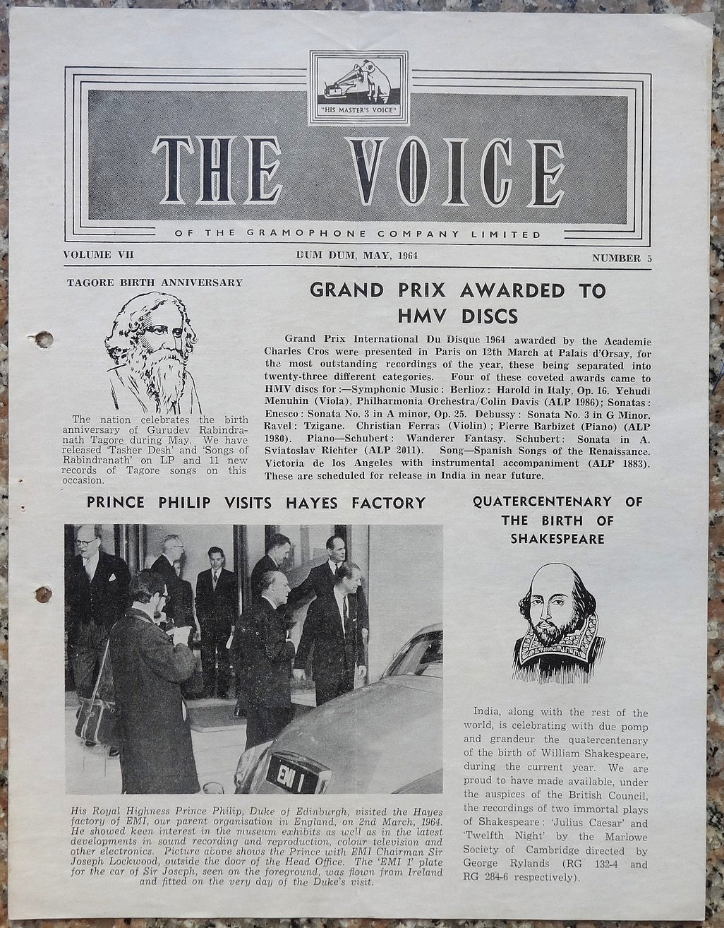 India THE VOICE May 1964 HMV Magazine - Gurudev Rabindranath Tagore
