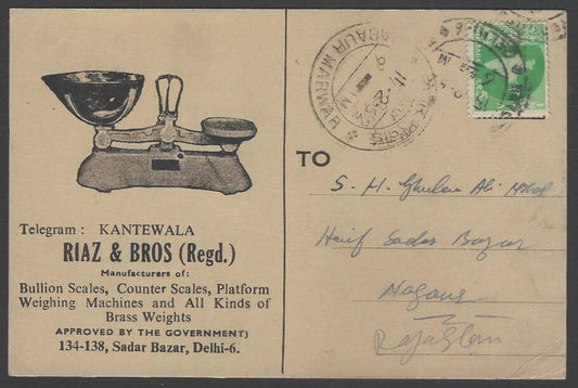 AOPIMT India 1962 illus advert card WEIGHING SCALES