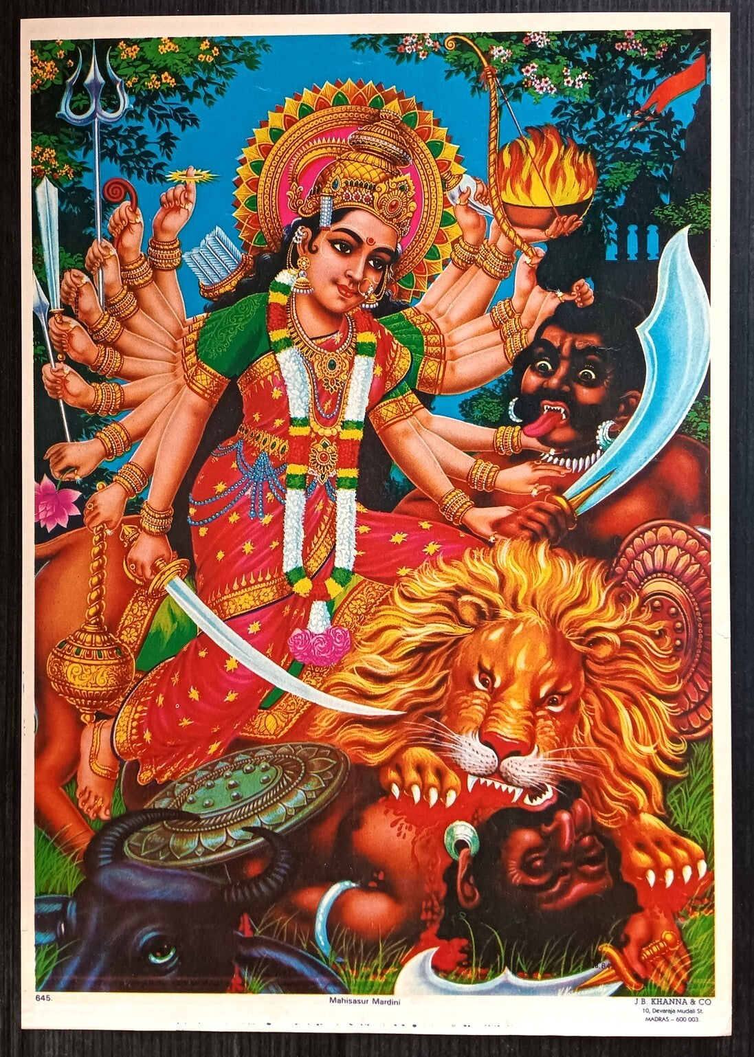 India vintage poster Mahishasura Mardini 9.5"x13.5" inches by J B Khanna