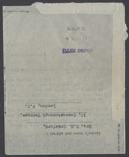 Indian Army bs violet R.A.M.C./dt./BASE DEPOT on 1944 cover to General Hospital