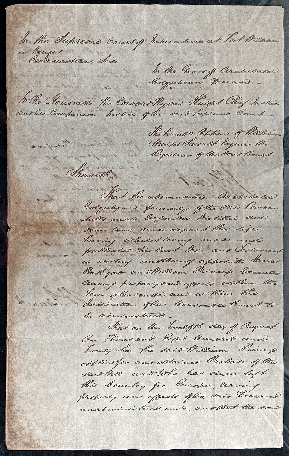 India King William IV 1834 Fort William, Calcutta 2 page document