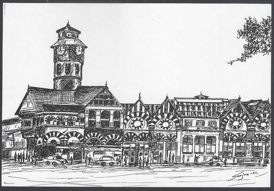AOP India BOMBAY sketch postcard CROWFFERD MARKET