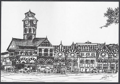 AOP India BOMBAY sketch postcard CROWFFERD MARKET