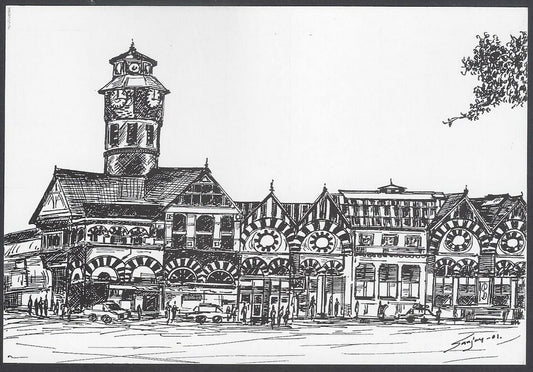 AOP India BOMBAY sketch postcard CROWFFERD MARKET