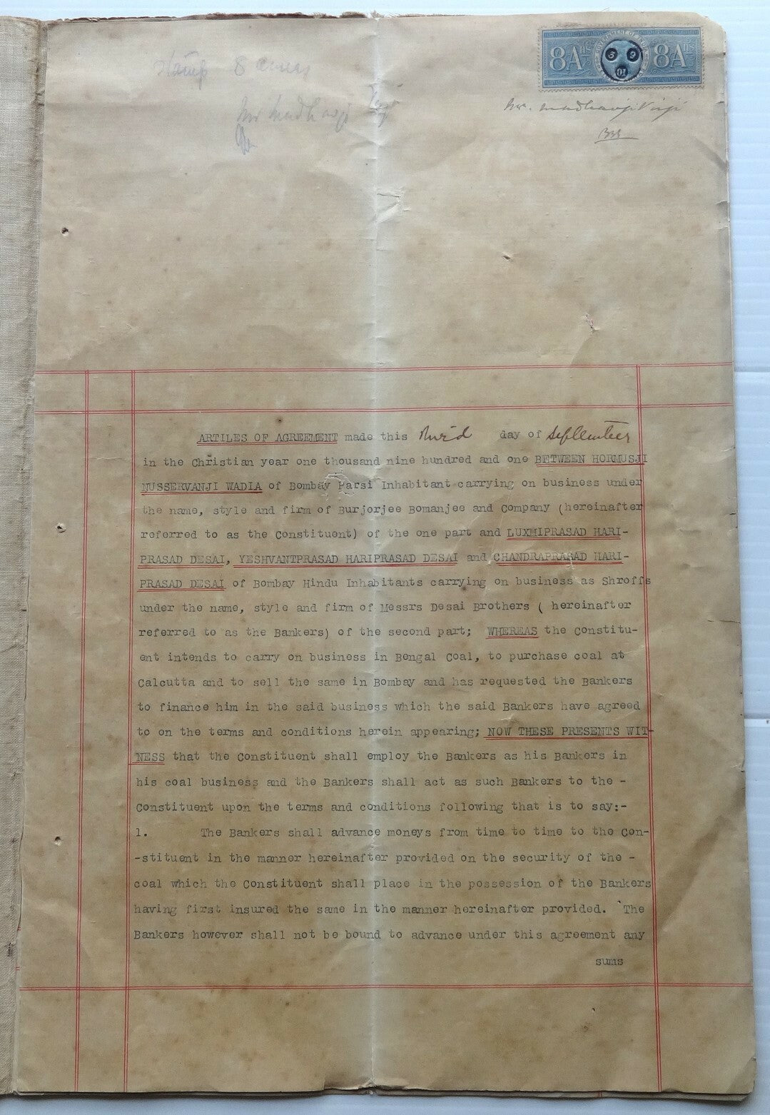 India 1901 Agreement signed Hormusji Nusserwanjee Wadia & others