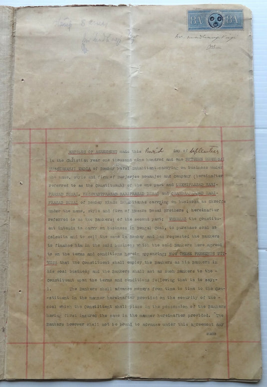 India 1901 Agreement signed Hormusji Nusserwanjee Wadia & others