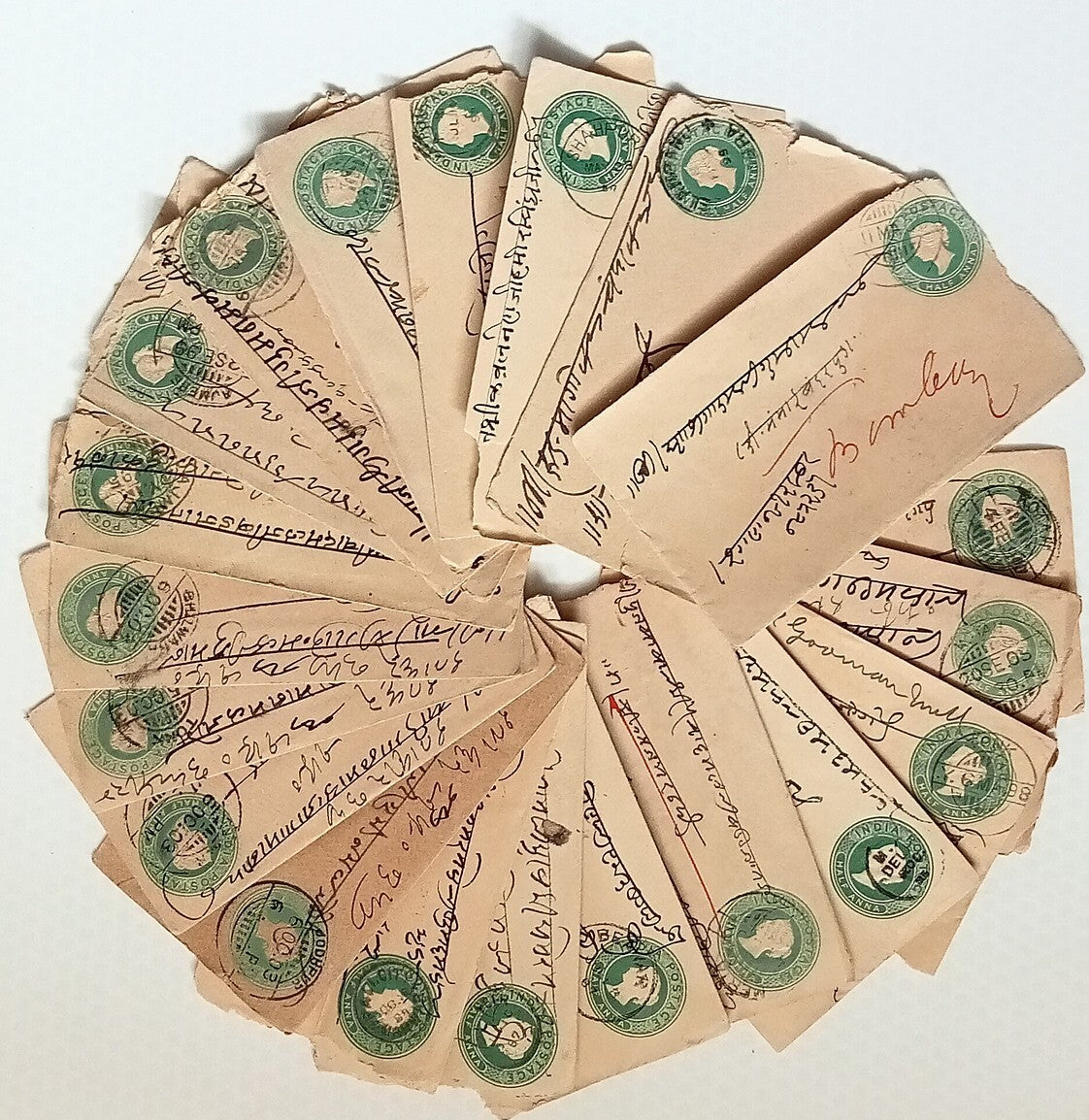 AOP India QV 1/2a green envelopes x 100 selected for condition WHOLESALE