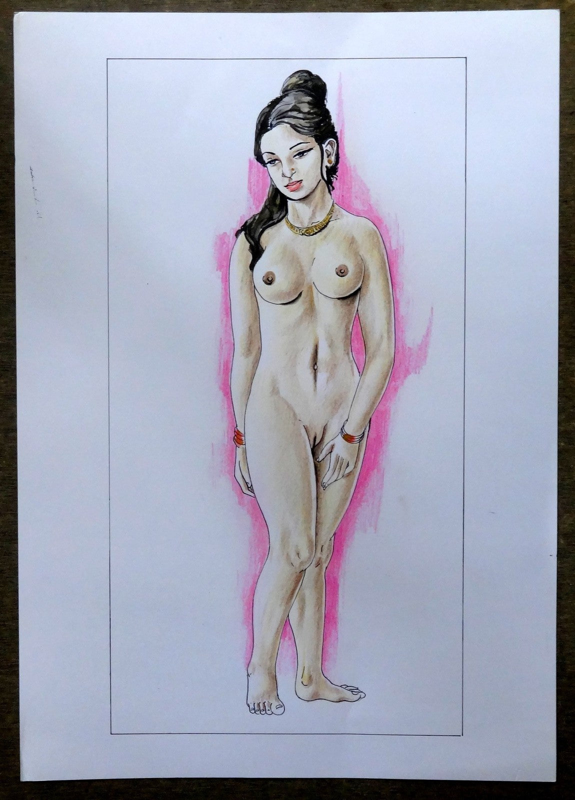 Nude Indian Beauty watercolours, crayons & ink on card 11.5” x 17.5”