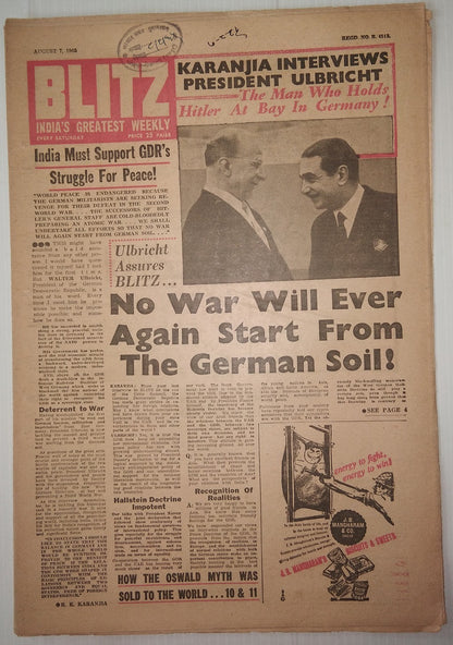 India Blitz August 1965 NO WAR WILL EVER AGAIN START FROM GERMAN SOIL