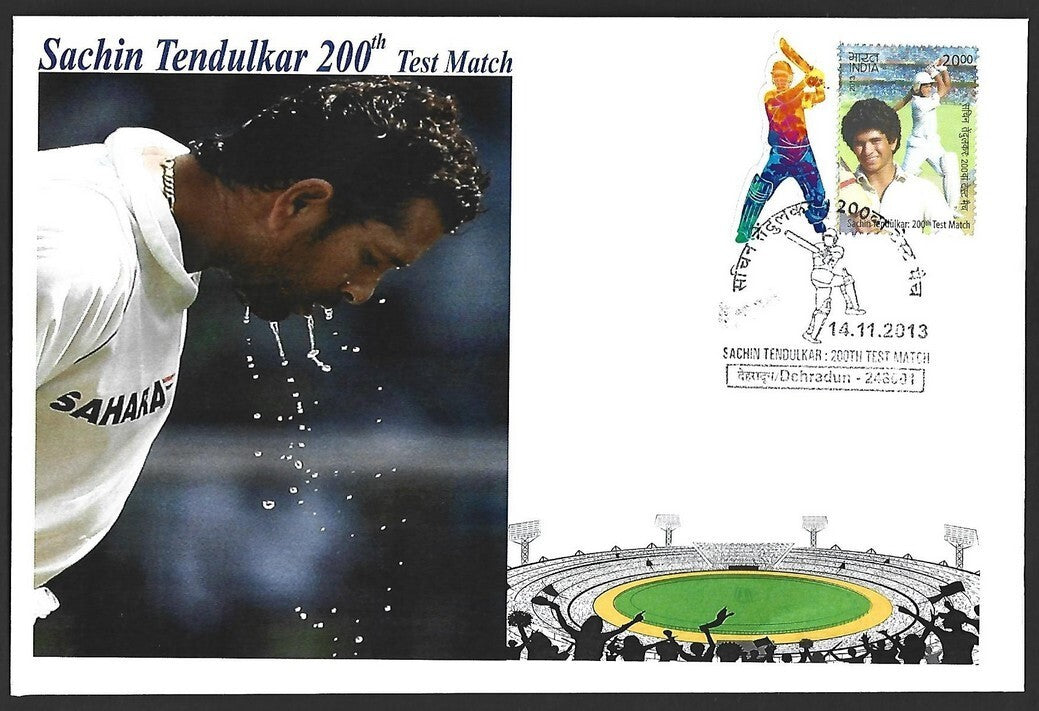 CRICKET India 2013 Sachin Tendulkar 200th Test private FDC with diecut label