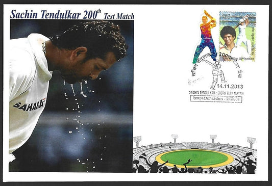 CRICKET India 2013 Sachin Tendulkar 200th Test private FDC with diecut label