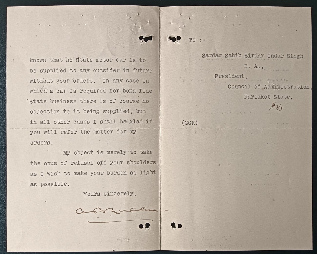 India 1922 crested letter AGENT TO THE GOVERNOR GENERAL / PANJAB STATES Lahore