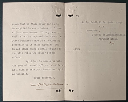 India 1922 crested letter AGENT TO THE GOVERNOR GENERAL / PANJAB STATES Lahore