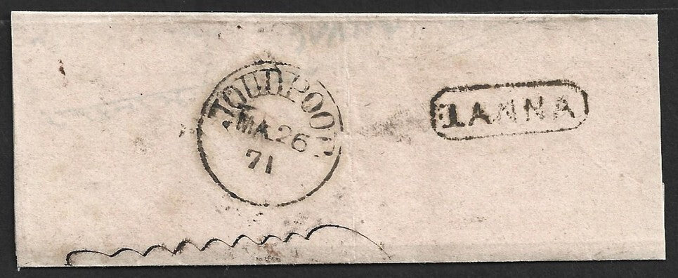 AOP India 1871 stampless cover wi boxed "1 ANNA", sc JOUDPOOR, sc DEESA, etc.