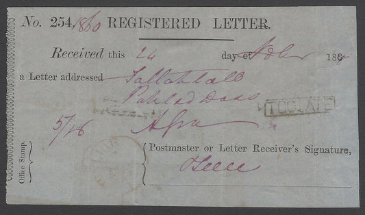 AOPIMT India 1868 Registered Letter Receipt