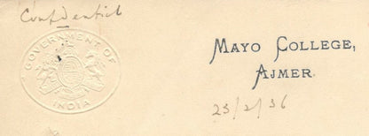 AOP India 1936 letter with embossed GOI crest MAYO COLLEGE, AJMER 
