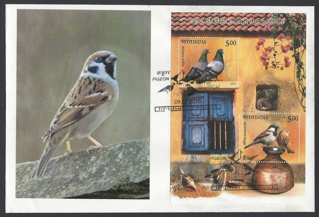 India 2010 Birds, Pigeons, Sparrows minisheet FDC