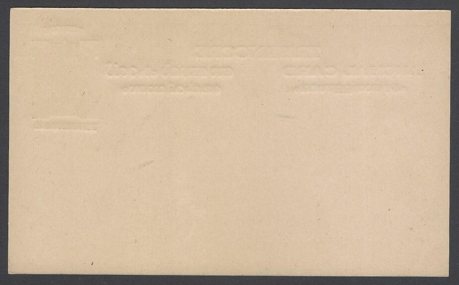 India Travancore Official 19? 6c + 2ca yellow green postal card unused HG #D14