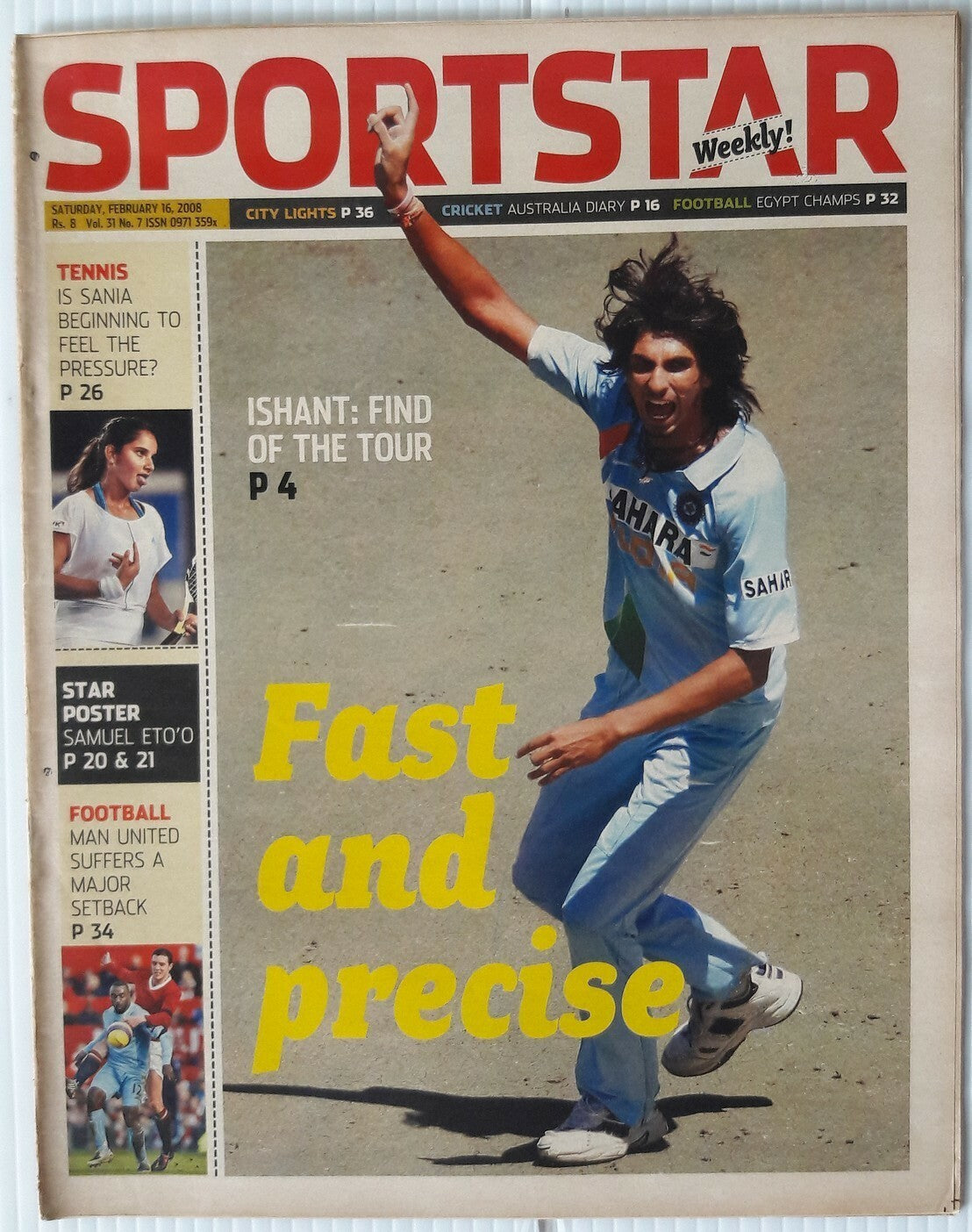 India Sportstar 2008-11 CRICKET cover issues 10” X 13” (5)