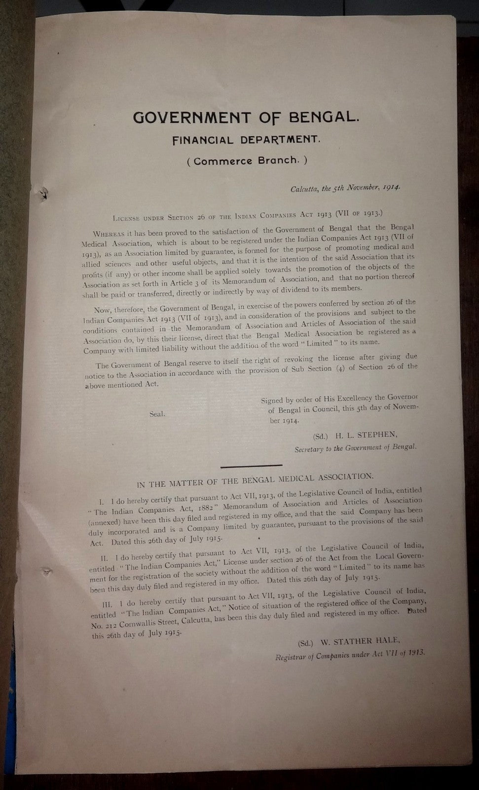 India Belgachia Medical College 1914-7 documents
