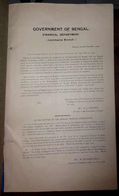 India Belgachia Medical College 1914-7 documents