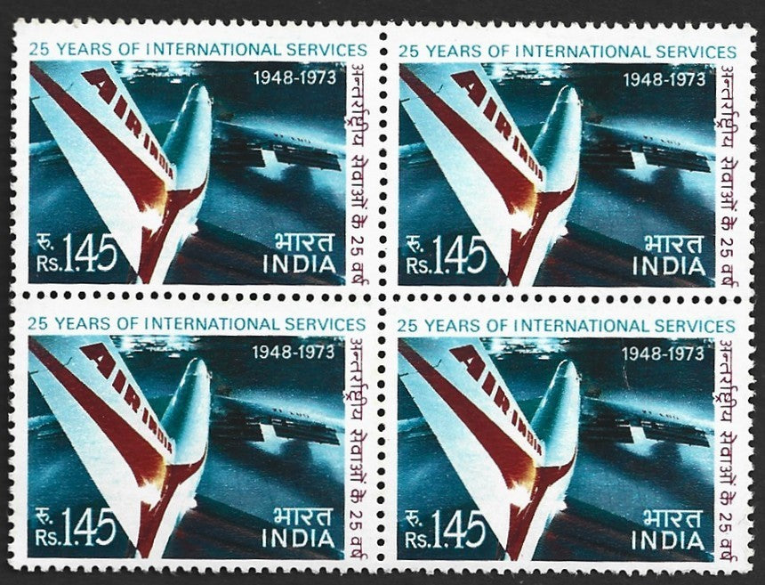 India 1973 25th Anniv Air India International Services block of 4 MNH SG 686 £16