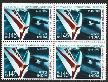 India 1973 25th Anniv Air India International Services block of 4 MNH SG 686 £16