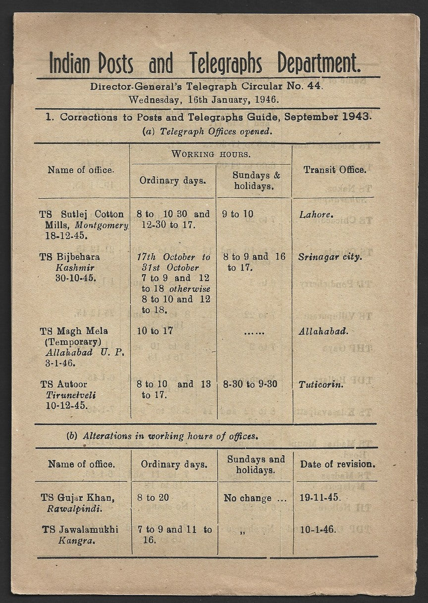 India 1931 DG'S POSTAL CIRCULAR Multiple topics