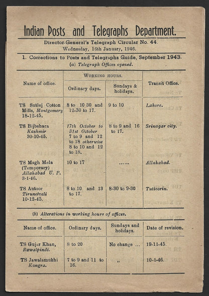 India 1931 DG'S POSTAL CIRCULAR Multiple topics