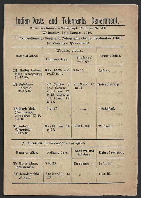 India 1931 DG'S POSTAL CIRCULAR Multiple topics